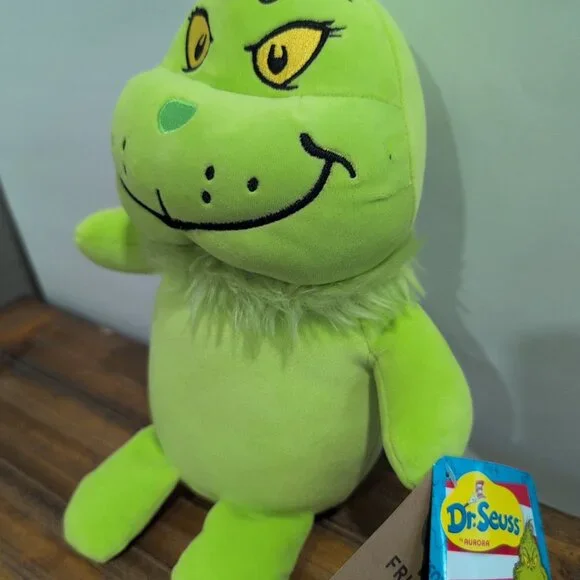 NWT Aurora Dr. Seuss Squishy Grinch Green Soft Plush Stuffed Animal Toy Holiday - Picture 3 of 7